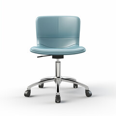 Blue leather office chair on white background 3D rendering