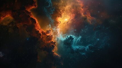 Obraz premium Vibrant Nebula in Deep Space - High Quality 3D Render with Colorful Lights and Dark Background