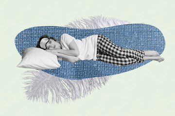 Composite collage image picture of black white colors girl sleep isolated on creative background