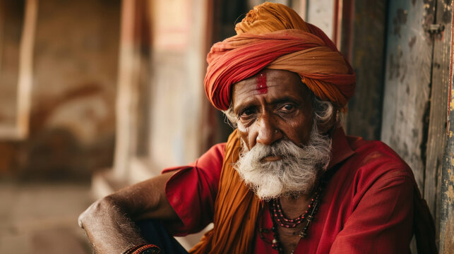 Close view of old indian man pilgrim face