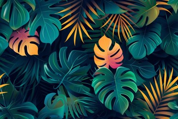Seamless pattern with vibrant summer leaves.