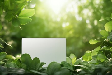 Card with green leaves on a green background. Nature green background. Credit card mockup.