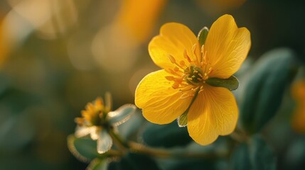 Close up image of a petite yellow flower