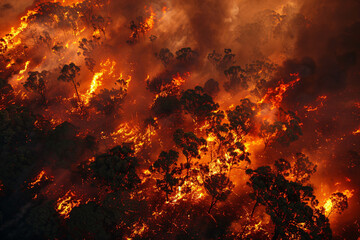 a forest fire with smoke and trees