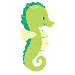 Cute seahorse isolated on white background. Simple underwater sea horse. Childish colored flat cartoon vector illustration of funny submarine creature