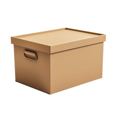 3D light brown storage box isolated on white background.