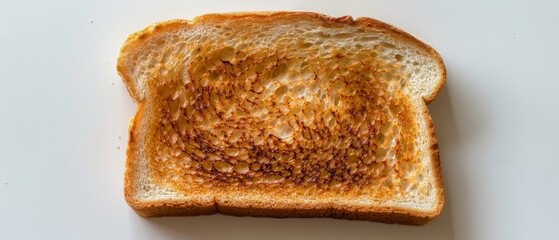 One piece of fresh toast bread seen from above, perfect golden crust, isolated on a pristine white background, studio lighting