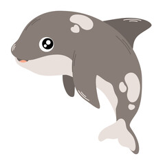 Cute killer whale Happy underwater animal with eyes and mouth. Childish character. Colored flat cartoon vector illustration