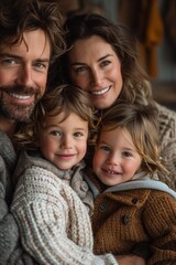 Joyful Children Play with Loving Parents in Warm Living Room