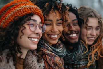Obraz premium Radiant Smiles Reflect Diverse Friends Unbreakable Connection