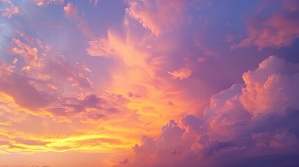 A beautiful sunset with a sky full of vibrant clouds, painted in shades of orange, pink, and purple by the setting sun
