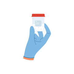 Semen sample in beaker in doctor hand with gloves. Sperm donor. Male fertility test