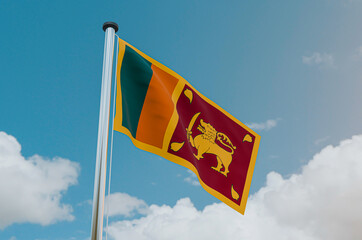 Sri Lanka National Flag with Sky Background 3d illustration image