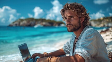 Inspiration at Work Man Combines Beach Setting with Technology