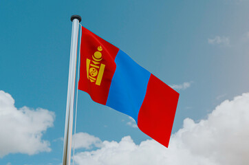 Mongolia National Flag with Sky Background 3d illustration image
