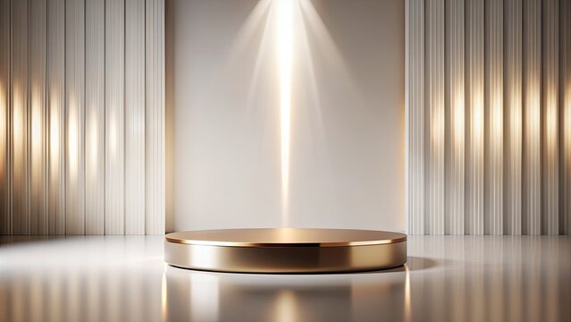 Luxurious podium illuminated by soft, warm lighting in a sleek, modern room.
