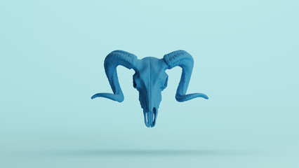 Blue ram skull horn occult symbol soft tones pale background 3d illustration render digital rendering