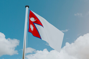 Nepal National Flag with Sky Background

