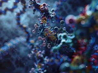 Detailed side view of molecular structures, showcasing the intricate process of discovering new drugs