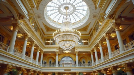 Obraz premium Opulent ballroom with lavish chandeliers elegant event venue and architectural design