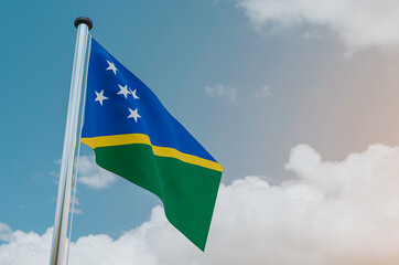 Solomon Island National Flag with Sky Background