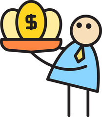 Businessman Holding Dollar Egg on Nest Stick Figure
