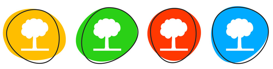 4 bunte Icons: Baum oder Wald - Button Banner