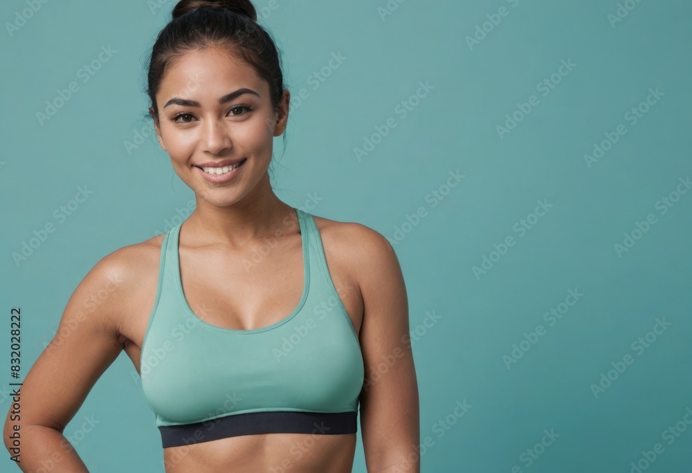 Poster A fit woman in a sports bra poses confidently, showcasing her fitness.