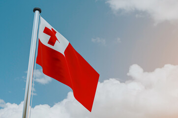 Tonga National Flag with Sky Background

