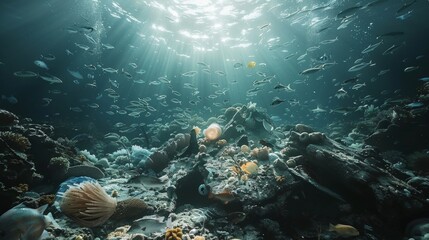 Obraz premium A thought-provoking portrayal of plastic pollution in oceans and its effects on marine life