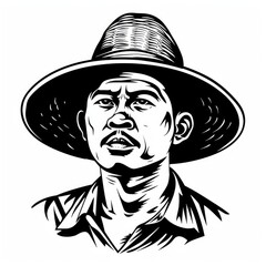 Black and white logo of Southeast Asian farmers, AI generated Image