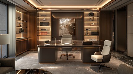 Obraz premium Private office for a senior executive, combining luxury and functionality with premium materials and a personal touch