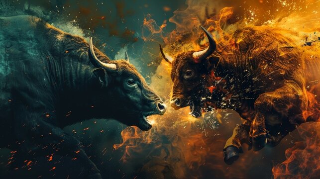 A mesmerizing dance between bulls and bears as the market moves in unpredictable patterns.