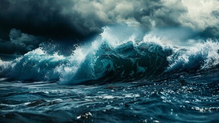 Fototapeta premium A wave accompanied by dark clouds representing the looming risks and challenges in crypto arbitrage.