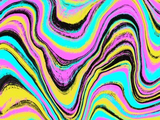 Modern colorful curved background, blue, pink,yellow and black wave, pastel bright  colors, , trendy alcohol ink texture, creative hand drawn art illustration,  clean wallpaper for print