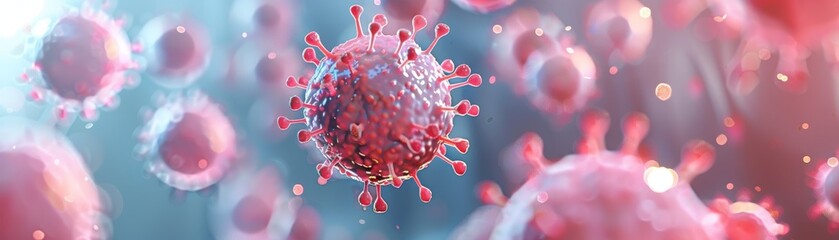 Close-up of a virus particle, showcasing detailed structure and vibrant colors, highlighting the concept of viral infection and microorganisms.