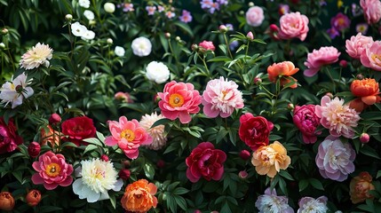 Fototapeta premium A lush garden filled with blooming peonies