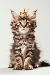 Obraz premium A fluffy kitten with a tiny crown sitting 