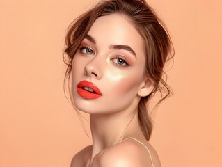 Fototapeta premium Professional Makeup Studio Portrait for Decorative Cosmetics Advertising
