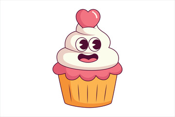 Cute Cupcake Flat Sticker Design