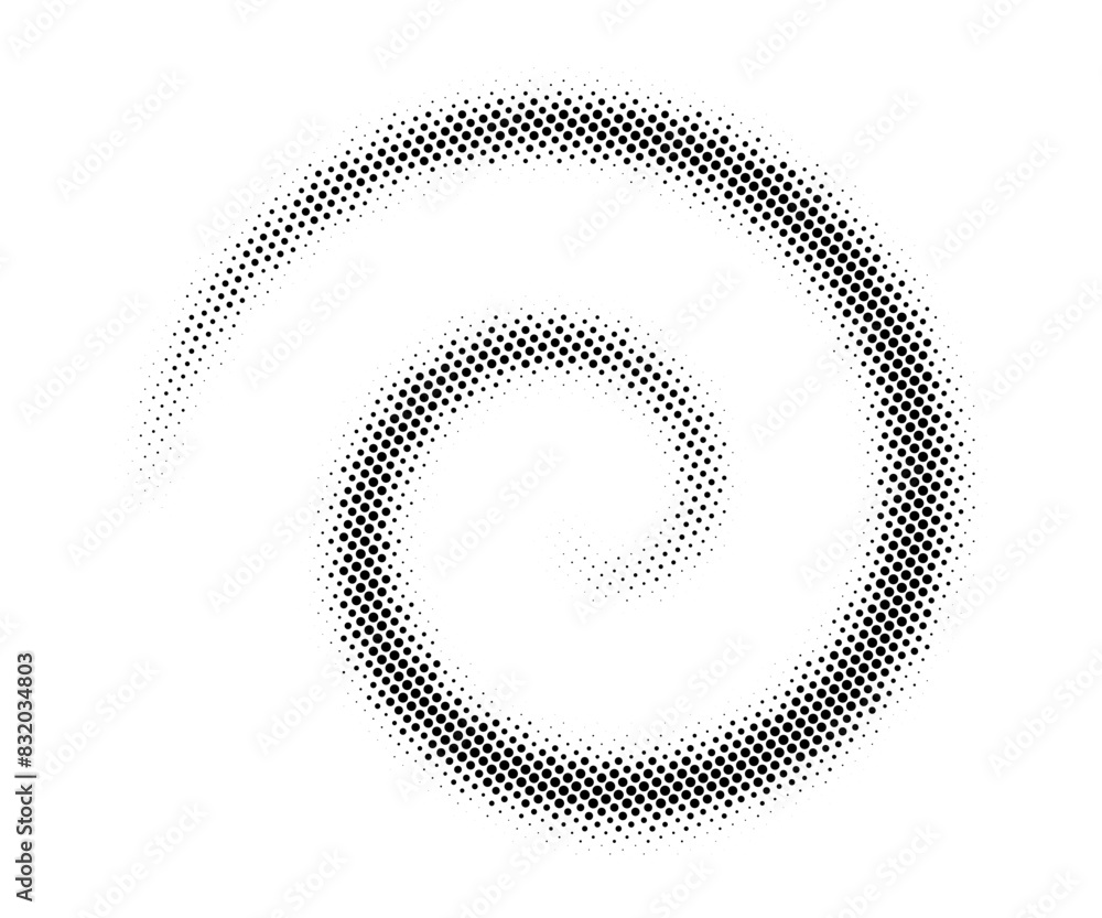 Aufkleber spiral curl with gradient blur and halftone texture. round swirl. radial graphic vector element with