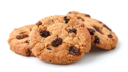 Raisin cookies on a white background
