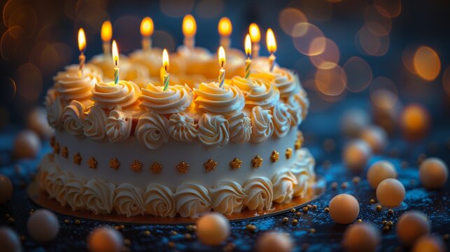 Office birthday celebration  colleagues surprising employee with cake and gifts in corporate party