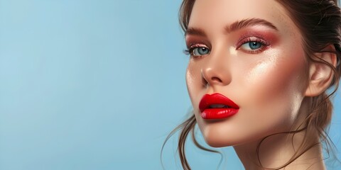 Professional Makeup Mastery A Models Radiant CloseUp for Decorative Cosmetics Advertisement - Powered by Adobe