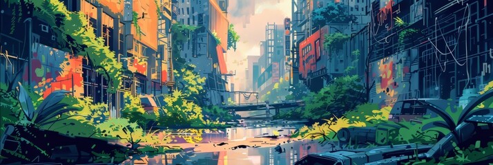 landscape illustration city post apocalypse