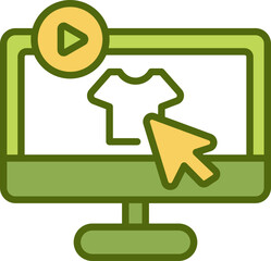 One-click shopping on device, online marketing icon.