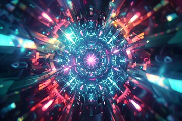 Obraz premium Mesmerizing Digital Kaleidoscope Swirling in a Futuristic Neon Landscape