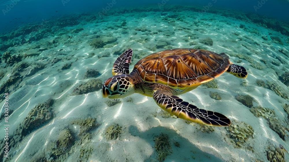 Wall mural green sea turtle