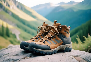 Naklejka premium hiking boots in the mountains