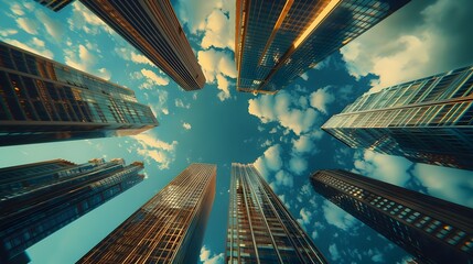 Towering Skyscrapers Reaching Towards the Vast,Dramatic Sky